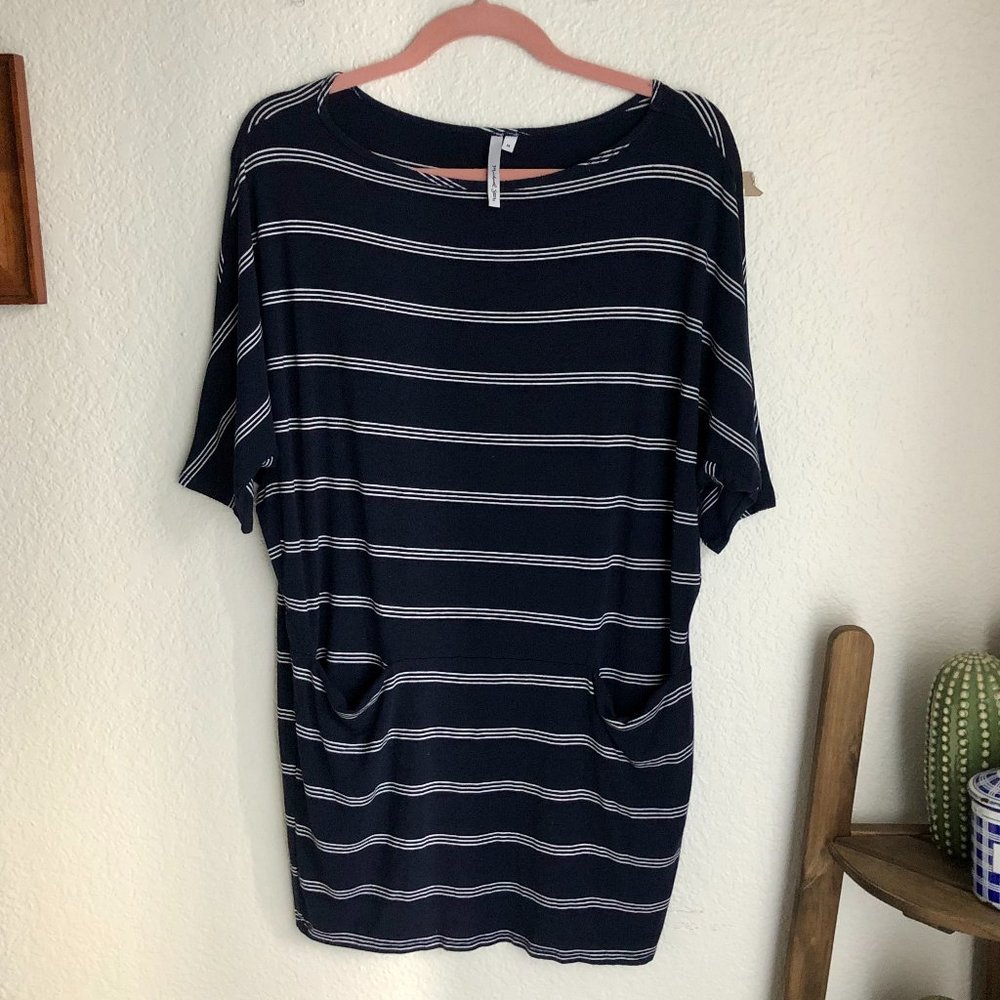 Michael Stars T-Shirt Dress Navy Stripes Medium